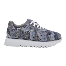 S.Barski Chaussures de sport à motifs en daim sur une plate-forme avec D&amp;A LR51-635 paillettes bleu