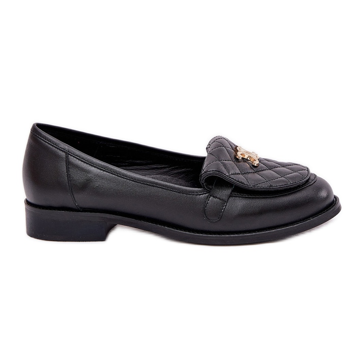 Mocassins en cuir avec une décoration dorée Laura Messi 2927 Black le noir