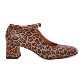 Pompes en cuir sur le poste imprimé Laura Messi 2936 Brown Leopard Brown brun