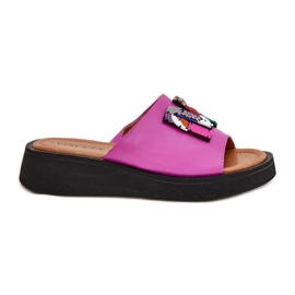 Vinceza Les tongs en cuir des femmes avec un ornement de Fuchsia rose Vinceza Les tongs en cuir des femmes avec un ornement de Fuchsia rose
