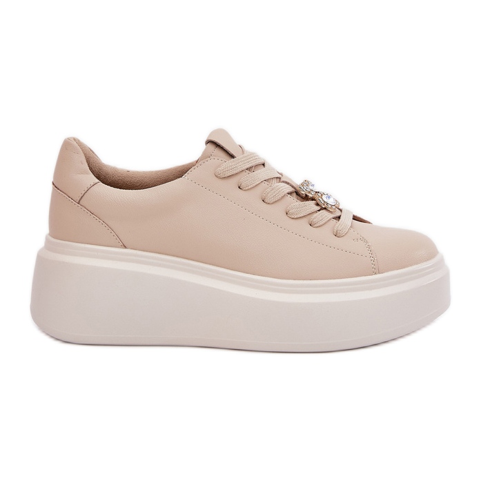 Chaussures de sport en cuir féminin sur la plate-forme avec Vinceza 39922 Beige