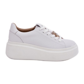 Chaussures de sport en cuir féminin sur la plate-forme avec Vinceza 39922 White blanc
