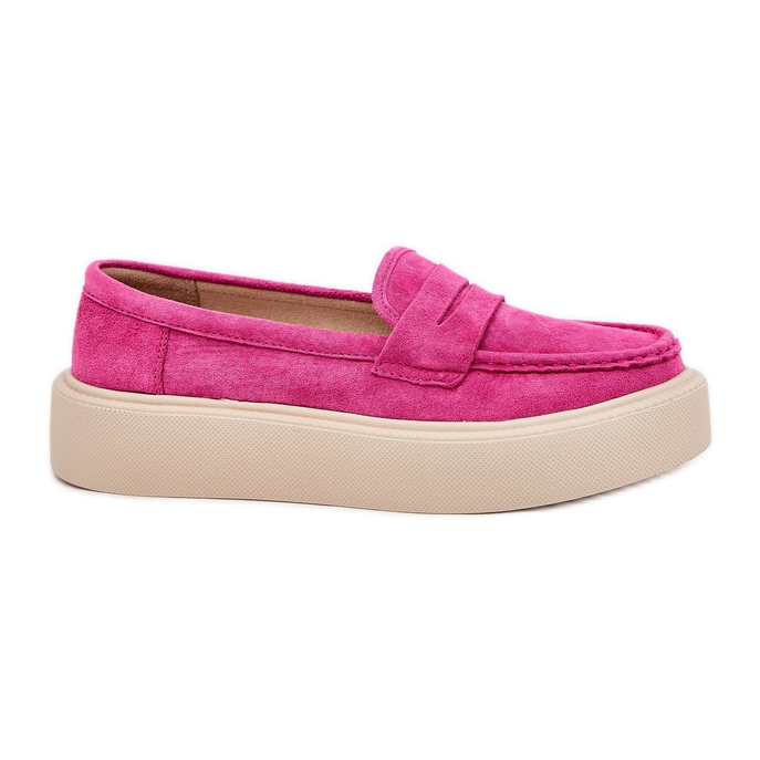 Moccasins en daim pour femmes sur la plate-forme Vinceza 79535 Fuksja rose