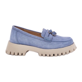 Les mocassins en daim des femmes avec des épingles portent Vinceza 79533 bleu