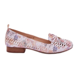 Jezzi Ballerines de travail ouvertes avec un arc éco fleur en daim amepitrea multicolore rose
