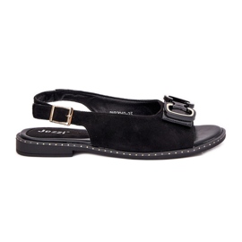 Jezzi Sandales plates avec décoration eco en daim noir
