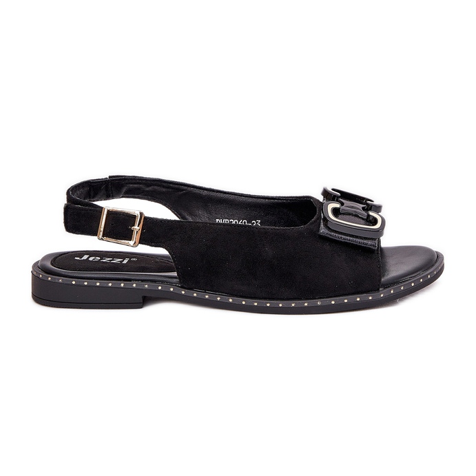 Jezzi Sandales plates avec décoration eco en daim noir le noir