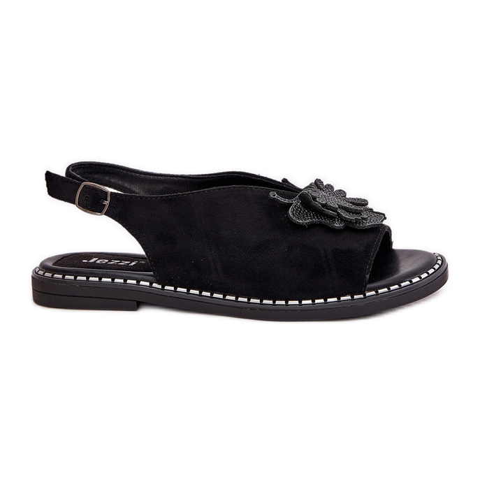 Jezzi Sandales féminines à thèmes plates avec une décoration noire le noir Jezzi Sandales féminines à thèmes plates avec une décoration noire le noir