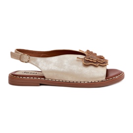 Jezzi Sandales féminines à thèmes plates avec ornement doré