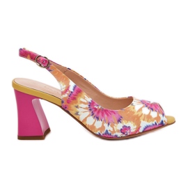 S.Barski Sandales féminines à motifs en cuir sur le poteau multicolore jaune CR51-006 S.Barski Sandales féminines à motifs en cuir sur le poteau multicolore jaune CR51-006