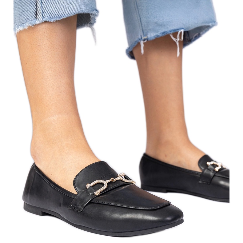 Mocassins élégants noirs avec zircons le noir