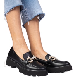 Mocassins élégants noirs avec zircons le noir
