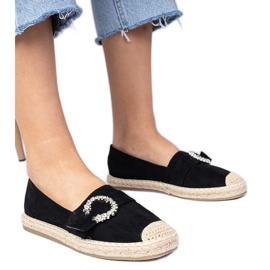 Espadrilles noires décorées de zircons le noir Espadrilles noires décorées de zircons le noir
