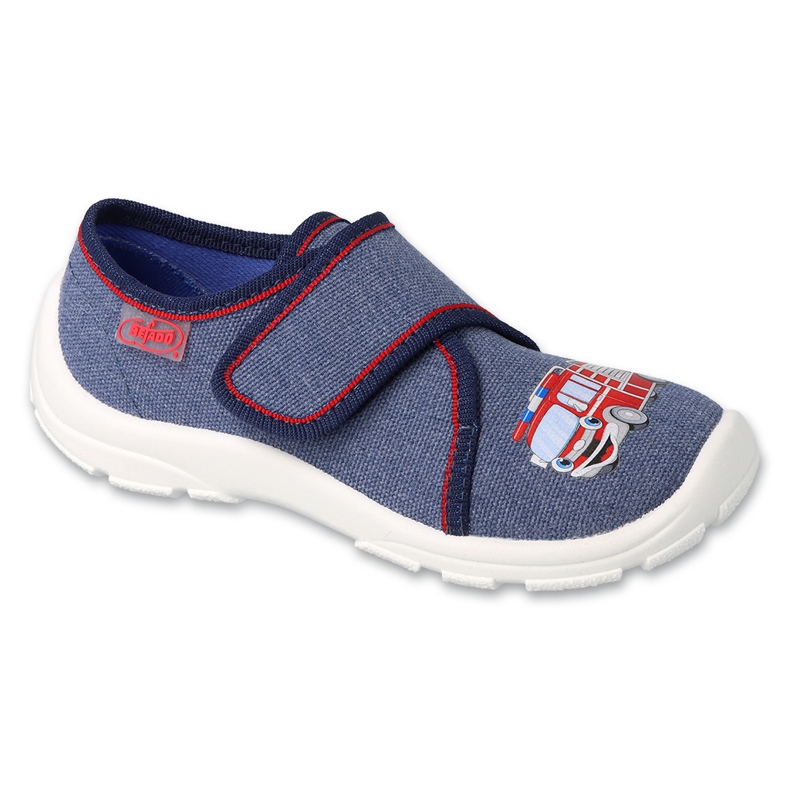 Slippers pour enfants de Befado 974X519 Application Fire Truck bleu Slippers pour enfants de Befado 974X519 Application Fire Truck bleu