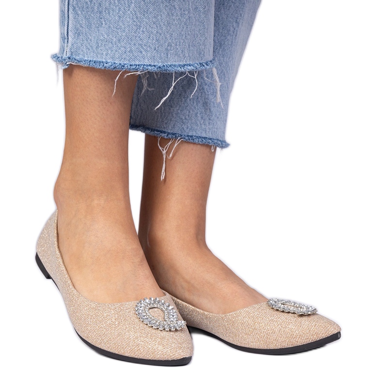 Ballerines de paillettes de champagne féminines avec zircons d'or