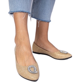 Ballerines de paillettes féminines dorées avec zircons