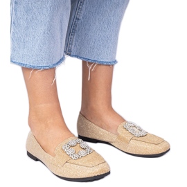 Mocassins de paillettes dorés avec zircons