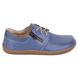 Olivier Chaussures en cuir minimaliste pour femmes pieds nus 1244 bleu marine perforé