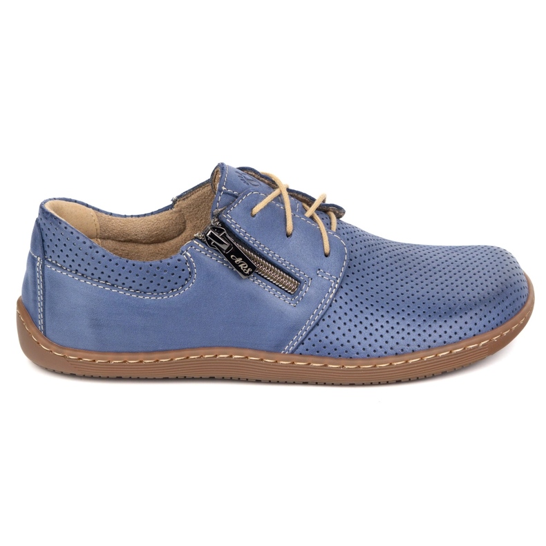 Olivier Chaussures en cuir minimaliste pour femmes pieds nus 1244 bleu marine perforé