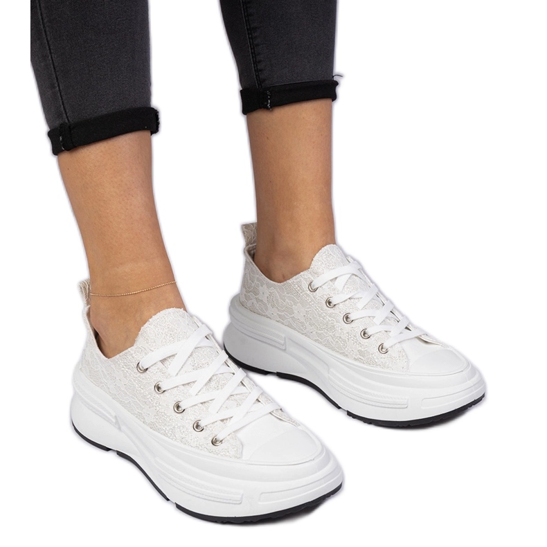 Baskets en dentelle pour femmes blanches