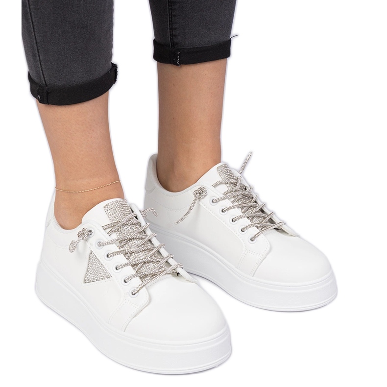 Baskets blanches Sneakers avec zircons argentés