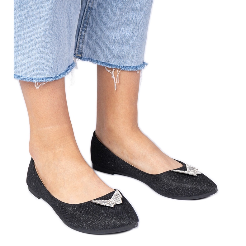Ballerines paillettes noires avec un papillon le noir
