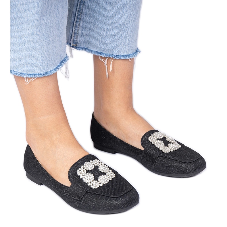 Mocassins de paillettes noires avec zircons le noir Mocassins de paillettes noires avec zircons le noir