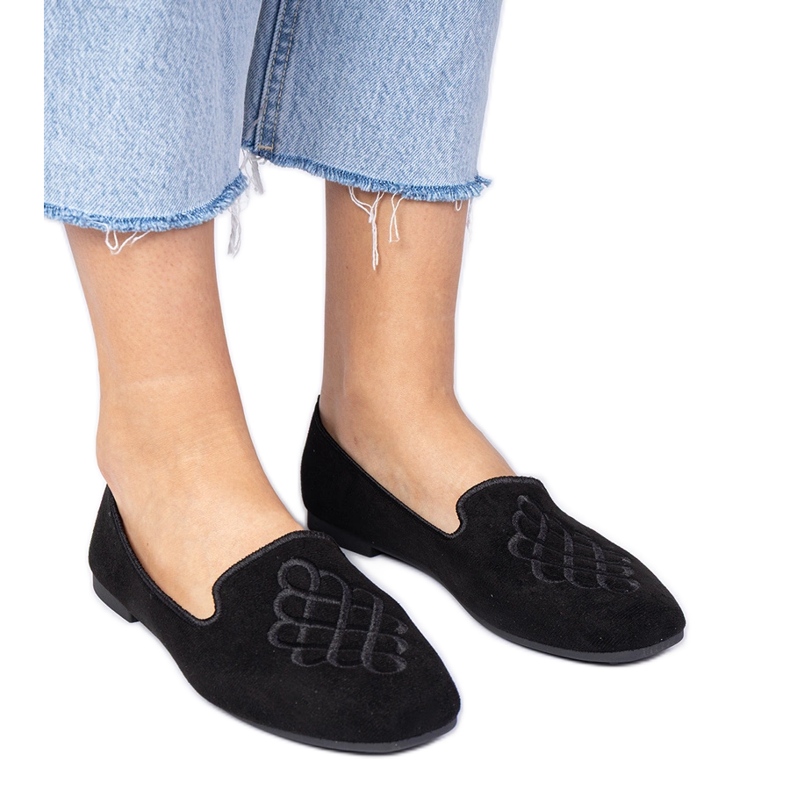Ballerines Ekozamszowe pour femmes noires avec broderie le noir