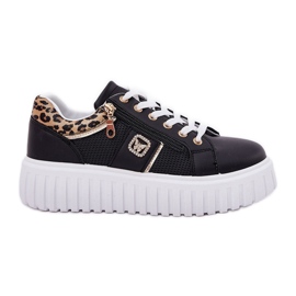 Chaussures de sport pour femmes sur plate-forme avec imprimé léopard léopard en cuir eco noir