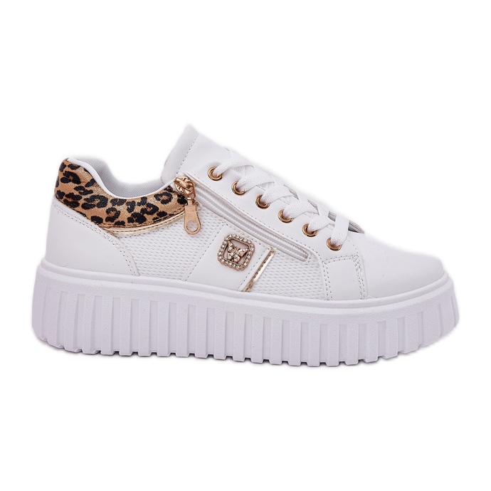 Chaussures de sport pour femmes sur plate-forme avec imprimé léopard léopard en cuir eco blanche
