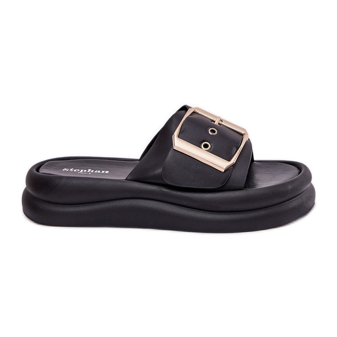 Slippers pour femmes sur une plate-forme massive avec une boucle noire décorative