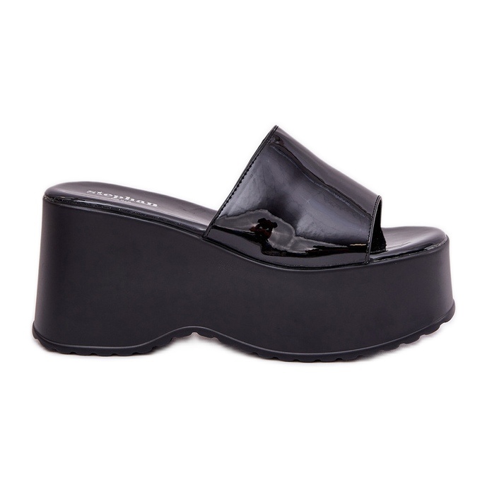 Pantres de femmes peintes sur la plate-forme et cales noires le noir Pantres de femmes peintes sur la plate-forme et cales noires le noir