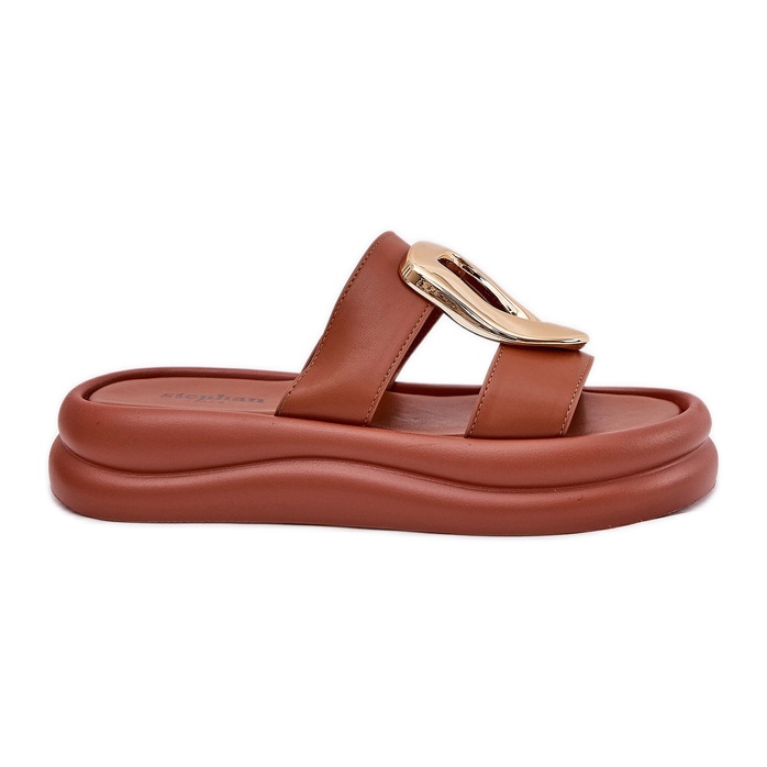Les tongs pour femmes sur la plate-forme avec le chameau de détail doré brun