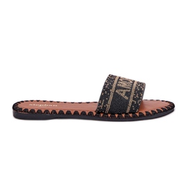 Les tongs pour femmes à thèmes plates avec décoration noire le noir Les tongs pour femmes à thèmes plates avec décoration noire le noir