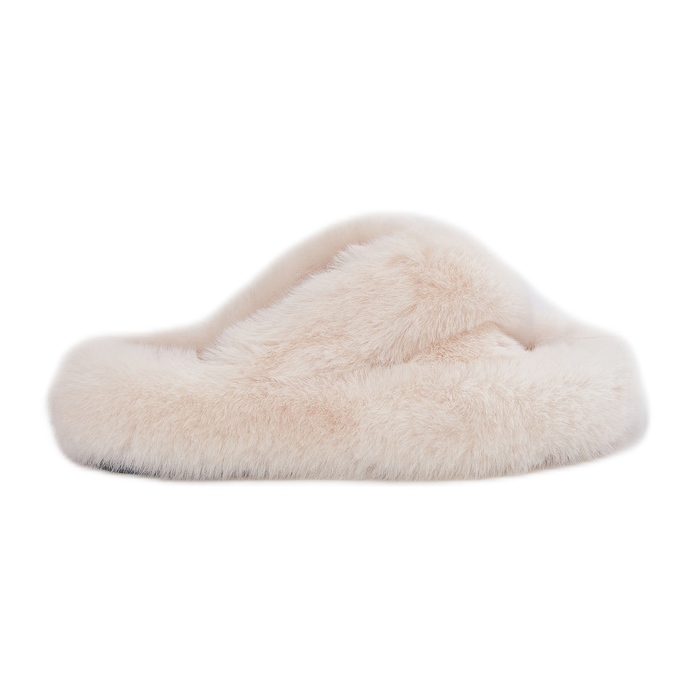 Pantres de fourrure pour femmes sur une semelle épaisse légère beige