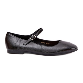 Ballerines en cuir verni avec ceinture, noir