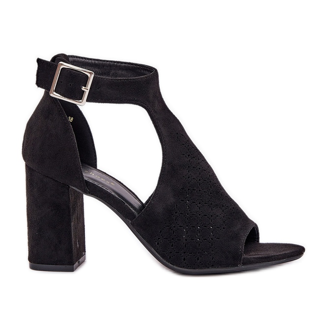 Sandales avec un motif de travail ouvert sur le post en daim noir Eco Black le noir