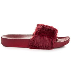 Via Giulia  Chaussons bordeaux avec fourrure rouge