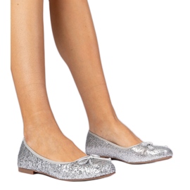 Ballerines scintillantes pour femmes argentées avec un arc Ballerines scintillantes pour femmes argentées avec un arc