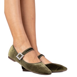 Ballerines en velours vertes avec une boucle