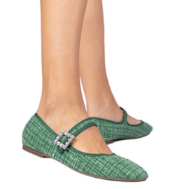 Ballerinas pour femmes vertes avec une boucle et des cristaux