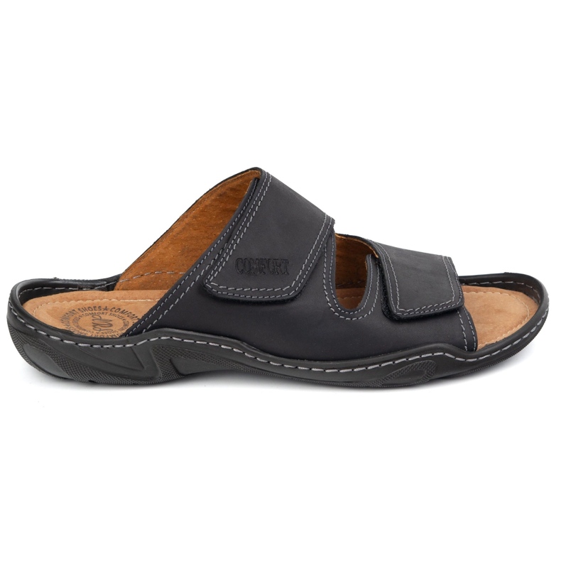 Olivier Les tongs en cuir masculin classiques 0048 Nubuk noir le noir