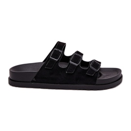 Slippers pour femmes avec rayures et boucles noires