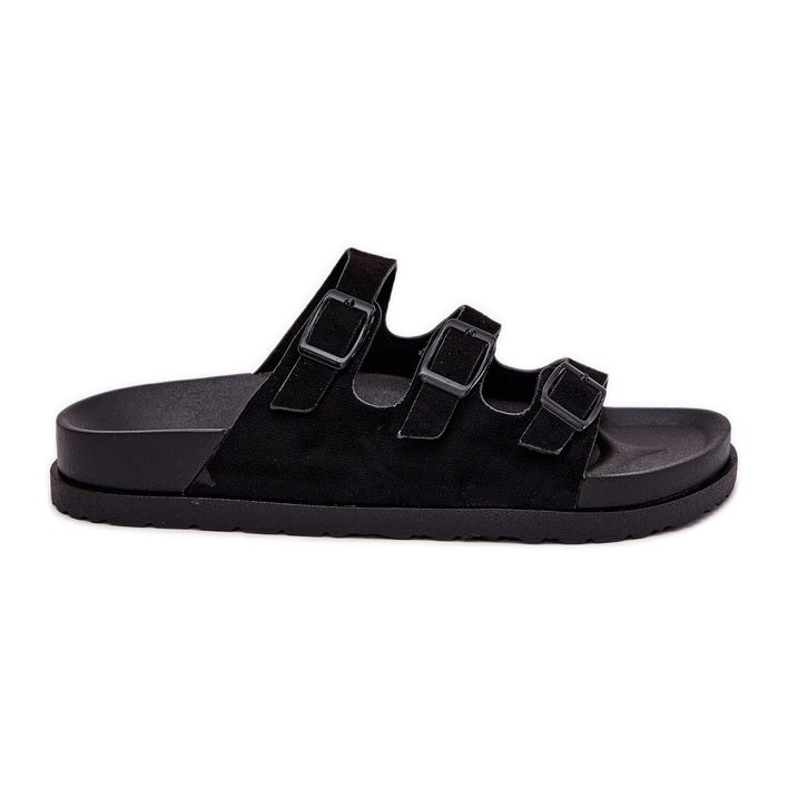 Slippers pour femmes avec rayures et boucles noires le noir