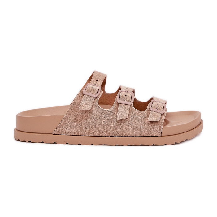 Slippers pour femmes avec rayures et boucles beige Slippers pour femmes avec rayures et boucles beige