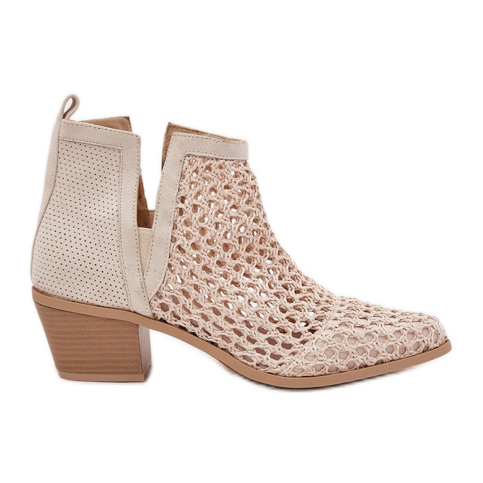 Talons hauts pour femmes avec des découpes et des tresses beiges brillantes