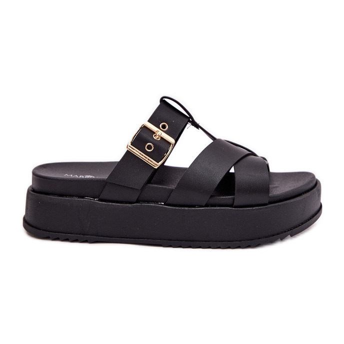 Les tongs pour femmes sur la plate-forme avec des rayures et une pince noire le noir Les tongs pour femmes sur la plate-forme avec des rayures et une pince noire le noir