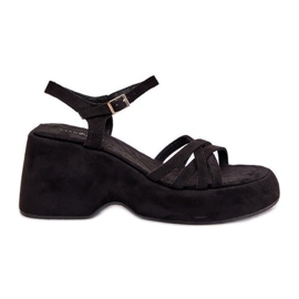 Sandales sur la plate-forme et cales avec Eco Suede Black noir