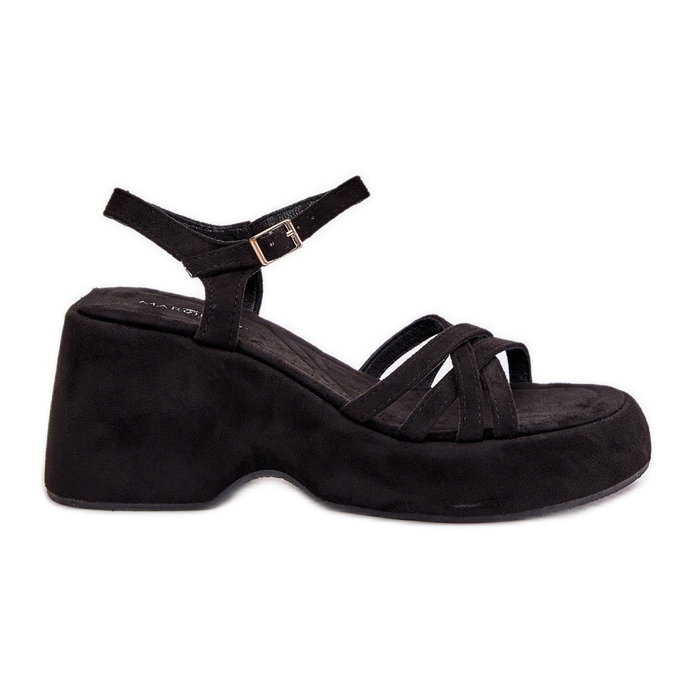 Sandales sur la plate-forme et cales avec Eco Suede Black le noir