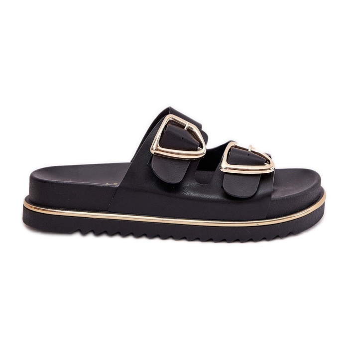 Les tongs pour femmes sur la plate-forme avec des pinces dorées noires le noir Les tongs pour femmes sur la plate-forme avec des pinces dorées noires le noir